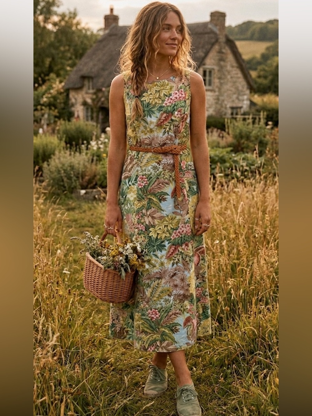 Vintage Floral Sleeveless Maxi Dress